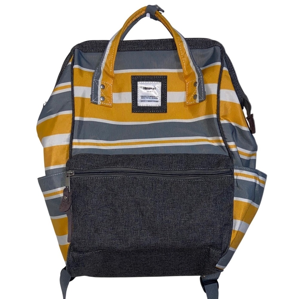 Himawari Striped Waterproof Nylon Backpack‎ Bag with Side Pockets Yellow Gray